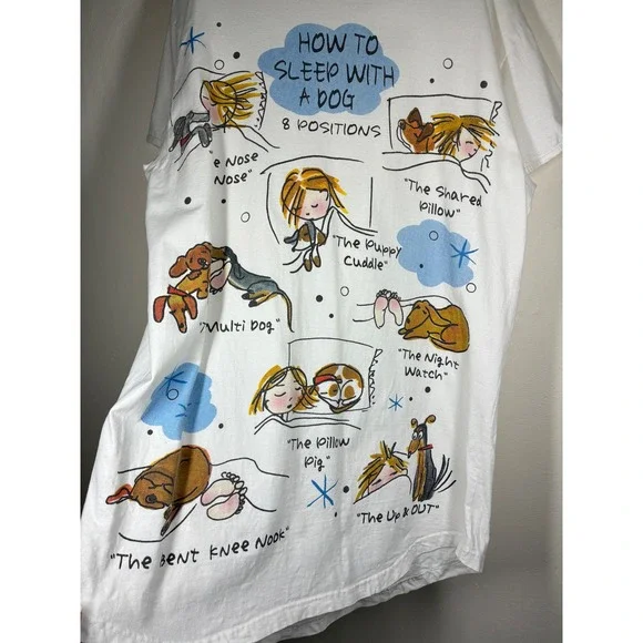 How To Sleep With A Dog Graphic Night Shirt White One Size Cotton Humor Puppy - Picture 6 of 10